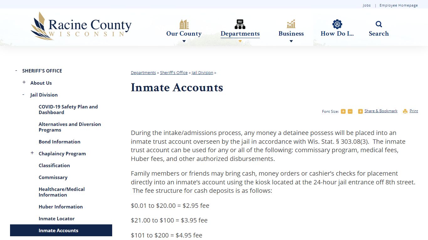 Inmate Accounts | Racine County, WI