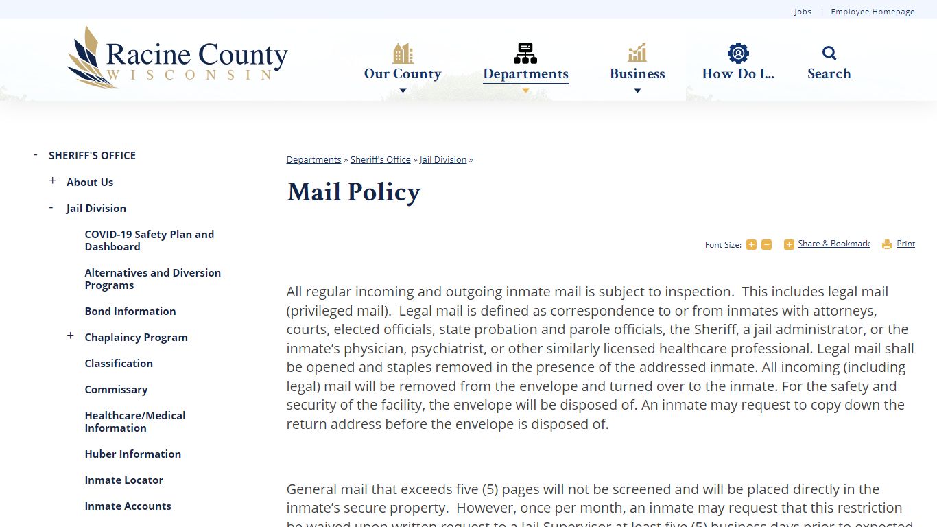 Mail Policy | Racine County, WI